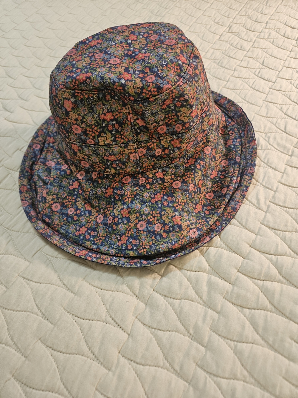 NATURAL LIFE Reversible Purple Floral Bucket Hat with Pink and Orange Flowers